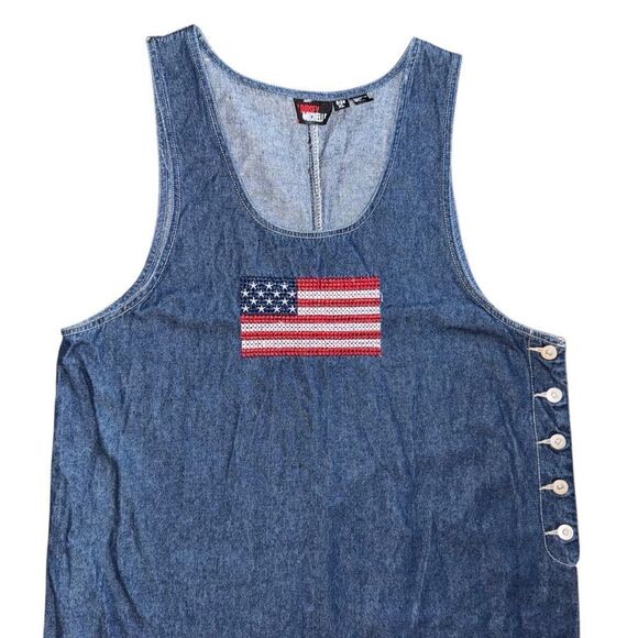 Lindsey Michelle Vintage Blue Denim American Flag Jumper Dress Cotton Size XL - Picture 4 of 6